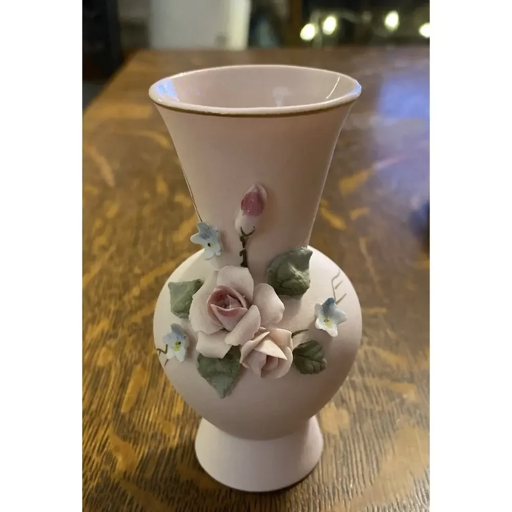 Lefton China 1847P Small 3 Dimensional Pink Floral Vase